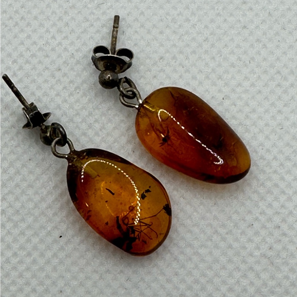 Sterling silver vintage Amber earrings with bugs inclusion!